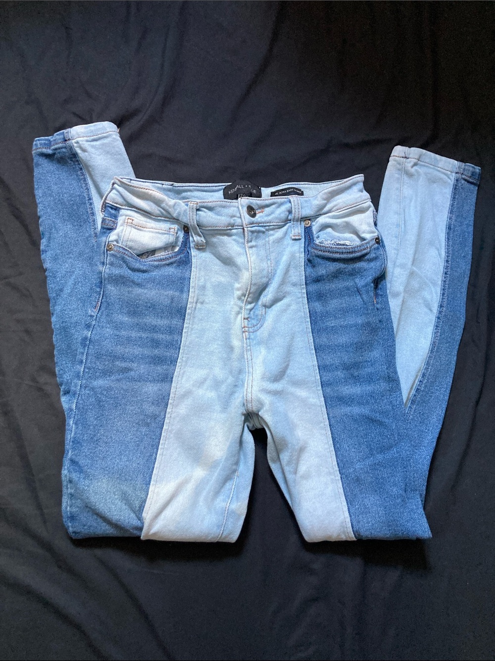 Kendall & Kylie Two Tone Skinny Jeans Blue Denim Colorblock Size 7 / 28